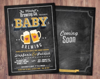 Baby is brewing, Coed baby shower invitation- Beer baby shower invitation- couples baby shower - Digital Files Only, BBQ