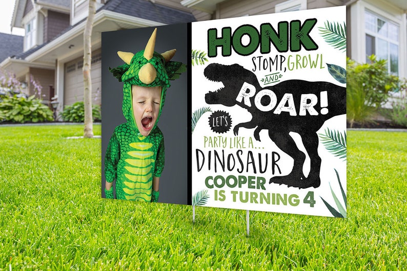 Birthday yard sign design, Digital file only, yard sign, drive-by birthday party, car birthday parade quarantine party, dinosaur birthday image 1