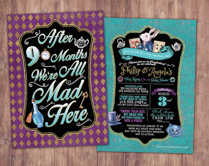 Tea Party, Wonderland Invitation, Birthday Invitation, through the looking glass, wonderland, baby shower invite