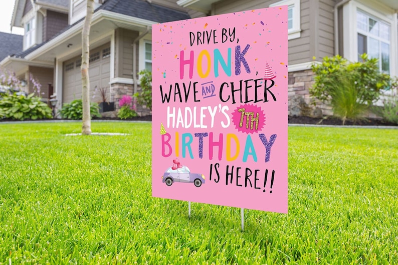 Birthday parade, yard sign design, lawn sign, social distancing drive-by birthday party, car birthday parade, quarantine party image 1