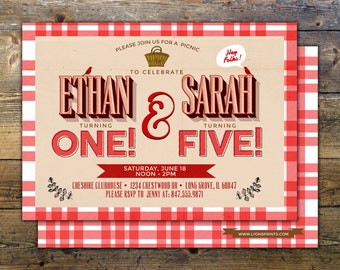 Red Gingham Picnic Birthday Invitation (Digital File)