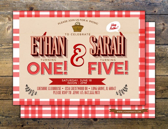 BBQ, Burgers, Picnic Birthday Invitation, Summer Birthay Invitation, Red Gingham Invitation, Wood and Gingham, Picnic Invitation, Il_570xn