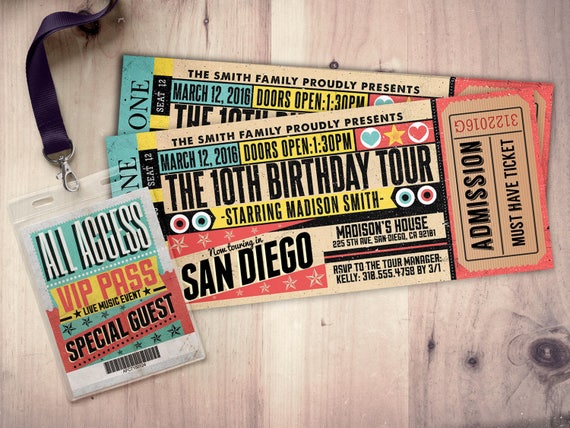 Pop star, Rock Star concert ticket birthday party invitation- Music invitation- printable, rockstar party, pop star, karaoke party, Il_570xn