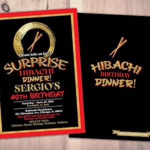 Invitación de la fiesta de Hibachi, invitación de cumpleaños de Hibachi, fiesta de restaurante japonés, fiesta de Hibachi, ducha de Hibachi, invitación japonesa, Japón