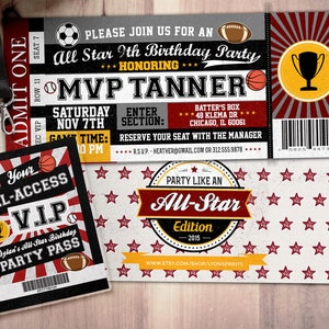 Vintage, All-Star Invitation //  Little Slugger Birthday //  BIRTHDAY invitation, boy birthday, sports birthday, ticket invitation