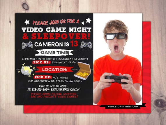 Sleepover party invitation / boy birthday invitations / sleepover invitation / super hero invitation / comic invitation / video game Il_570xn
