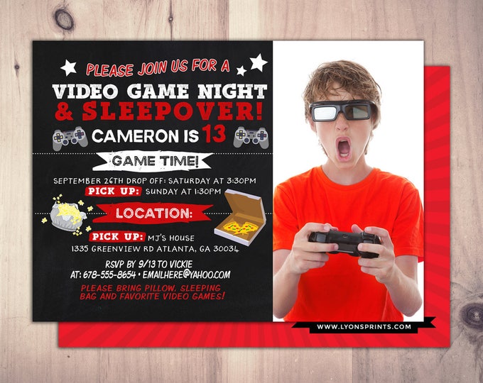 Sleepover party invitation / boy birthday invitations / sleepover invitation / super hero invitation / comic invitation / video game