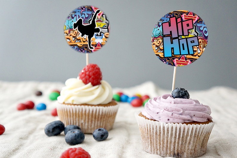 Cupcake toppers, Fresh Prince, Birthday, Baby Shower, Hip Hop, Swagger, 90s, Graffiti, Digital files ,90s party, HipHop party decor, hip hop image 2