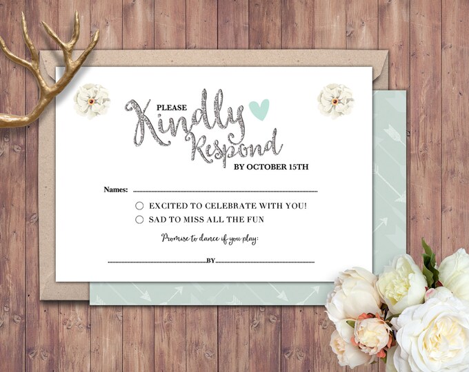 Happily ever after RSVP card, BOHO wedding shower, couples shower, arrows, Tribal, wedding, bridal shower