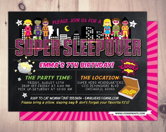 Super Hero party invitation /  sleepover invitation / super hero invitation / comic invitation , Video game, Hero