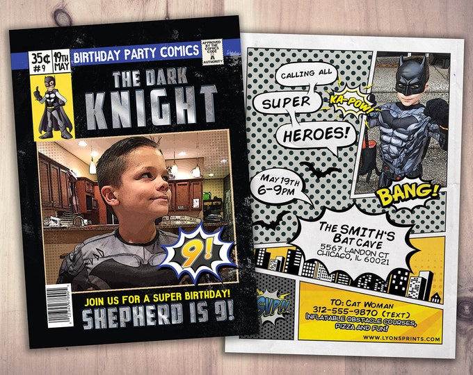 Comic birthday invitation, superhero invitation, comic invitation, comic book, vintage comic, hero invite, superhero party