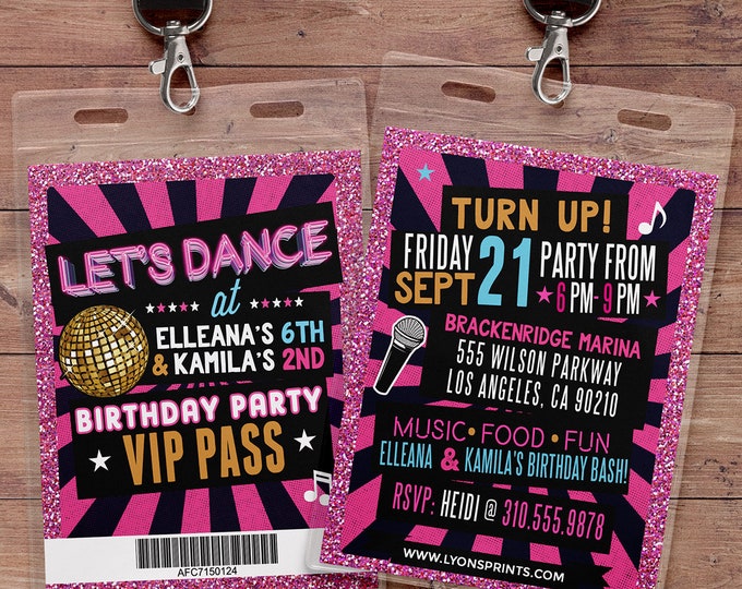 Retro, neon, VIP PASS, backstage pass, Vip invitation, birthday invitation, pop star, Rock Star birthday, Digital files