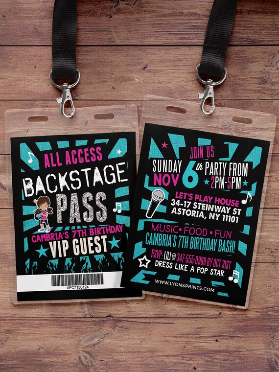 Disco, Retro, neon, VIP PASS, backstage pass, Vip invitation, birthday invitation, pop star, bridal shower invite, RockStar birthday Il_570xn