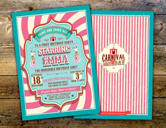 First Birthday- circus ticket-carnival ticket invitation - vintage circus, retro, ticket invitation, carnival, circus birthday invitation Il_570xn
