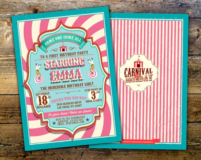 First Birthday- circus ticket-carnival ticket invitation - vintage circus, retro, ticket invitation, carnival, circus birthday invitation