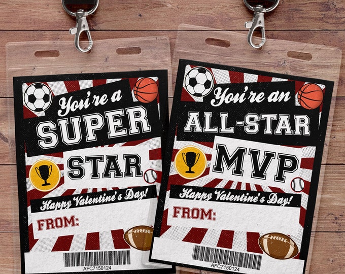 Valentine Cards for kids- Kids Valentine Cards- All star Valentine Cards- DIY PRINTABLE Valentine Cards- Valentine - sports valentine,