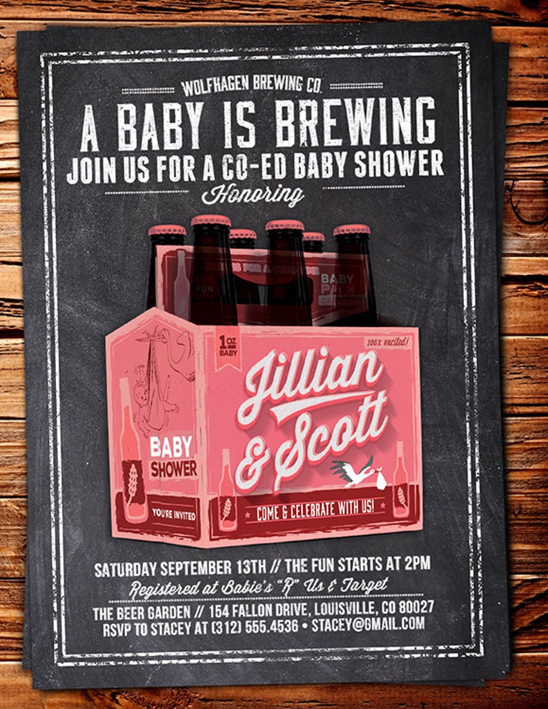 Coed baby shower invitation Beer baby shower invitation couples baby shower girl baby shower boy baby shower, baby is brewing,BBQ image 2