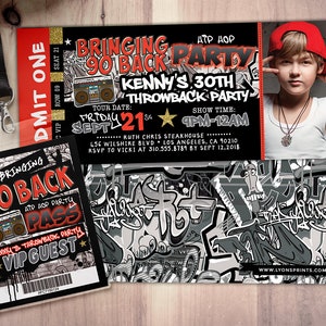 Hip hop birthday invitation, ticket invitation, Hip Hop party, throwback party, 90s invitation,, Graffiti invitation