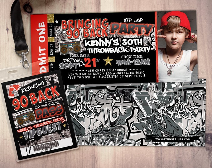 Hip hop birthday invitation, ticket invitation, Hip Hop party, throwback party, 90s invitation,, Graffiti invitation