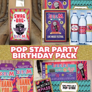 Party Pack, Party Dekoration, Geburtstagsparty, Rockstar Einladung, Dankeschön, Party Zeichen, Partybevorzugung Label, Cupcake Toppers, Popstar