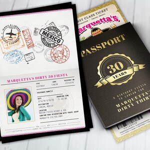 Passport and ticket birthday invitation, travel birthday party invitation, cruise invitation, Mexico, Cancun Digital files only