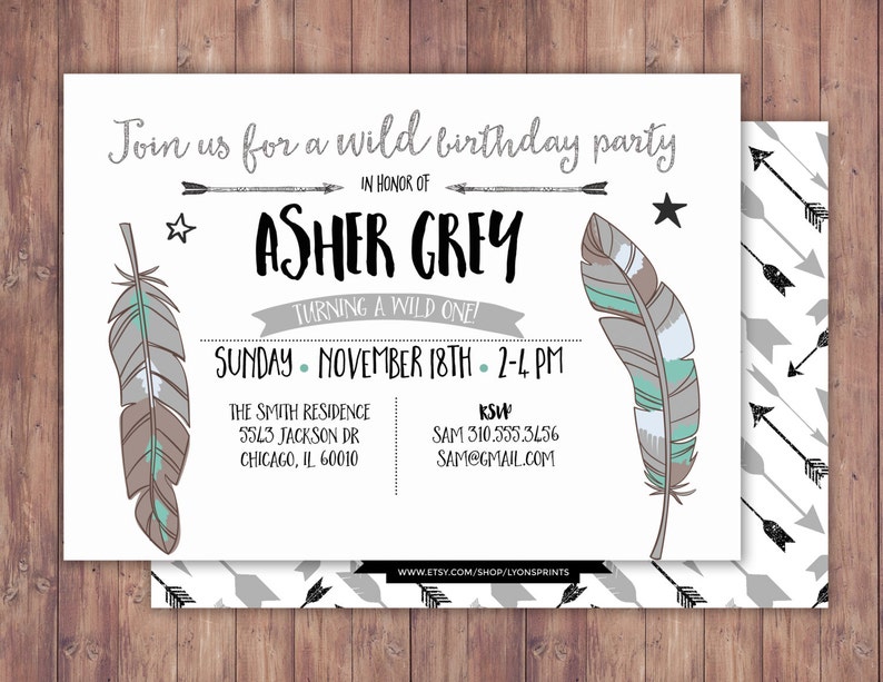 Tribal Birthday Invitation BOHO Birthday Invite Feathers - Etsy