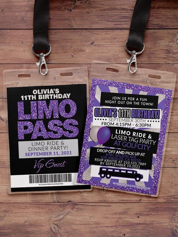 VIP PASS, Limo pass, Birthday party, 21st birthday, backstage pass, cocktail party, birthday invitation, wedding, bachelor, party bus Il_570xn