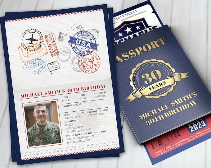 American passport invitation, Birthday invitation, military invite, USA invite, Fourth of July party, Patriotic invite, Digital files only