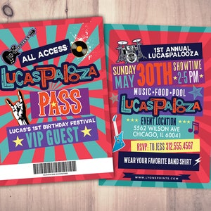 Rock Star, VIP PASS, backstage pass, Vip invitation, birthday, pop star, rock star birthday, music party VIP, 80&#39;s