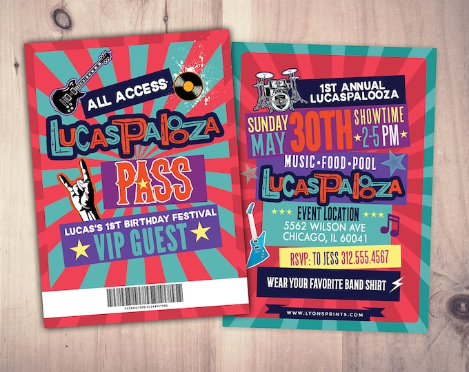 Rock Star, VIP PASS, backstage pass, Vip invitation, birthday, pop star, rock star birthday, music party VIP, 80's