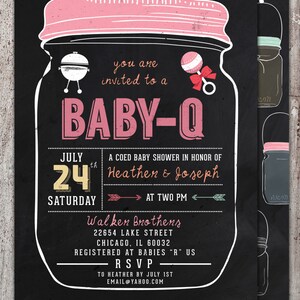 BABY Q-inbjudan, BabyQ-babyshowerinbjudan, Inbjudan till grillfest i trädgården, Inbjudan till babyshower för blandad elev, bild 3