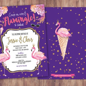 Bridal shower, Flamingo invitation, Flamingo party, pool party invitation, baby shower invitation, pink gold invitation, ice cream party