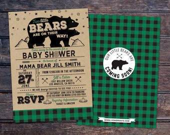 Lumberjack Baby Shower Invitation, digital file only, Buffalo Plaid Woodland Baby Shower Invitation, Lumberjack Invite, Gender Neutral, Bear