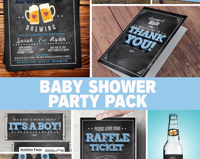 Party pack, party decorations, Coed baby shower invitation- Beer baby shower invitation- girl baby shower - boy baby shower, baby is brewing