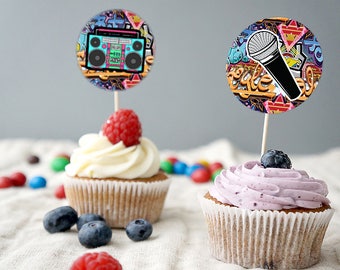 Cupcake toppers, Fresh Prince, Cumpleaños, Baby Shower, Hip Hop, Swagger, 90s, Graffiti, Archivos digitales, fiesta de los 90, decoración de fiesta HipHop, hip hop