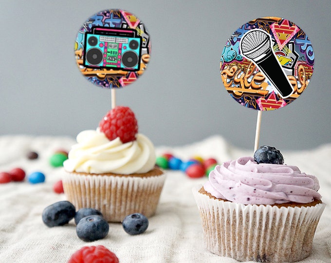 Cupcake toppers, Fresh Prince, Birthday, Baby Shower, Hip Hop, Swagger, 90s, Graffiti, Digital files ,90s party, HipHop party decor, hip hop