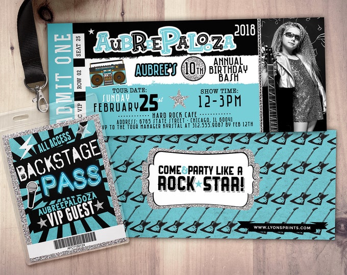 Rock Star-Concert ticket birthday invitation- birthday invitation- pop star birthday invitation-music birthday invitation