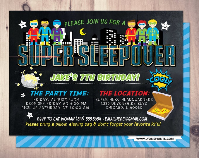 Super Hero party invitation /  sleepover invitation / super hero invitation / comic invitation /Video game, Hero
