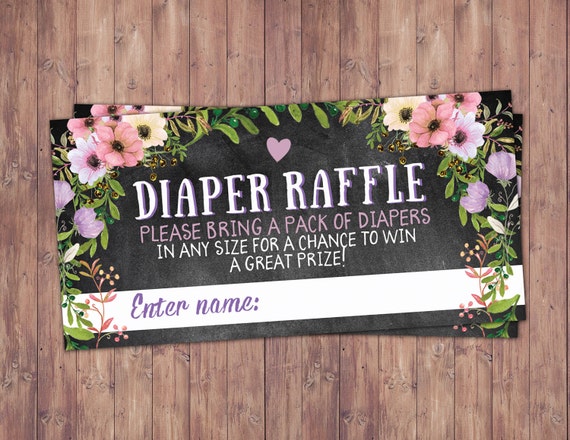 Diaper raffle insert, Floral, rustic, BOHO, BabyQ, chalkboard, Co-ed Baby Shower, BBQ, Baby-Q, baby boy, baby girl, shower game Il_570xn