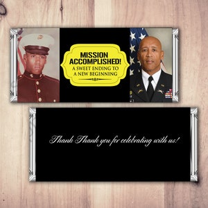 Military Retirement Candy Bar Wrapper, Candy Bar, retirement party, party favor, thank you,Army, Navy, Marines, Soldier, Digital file