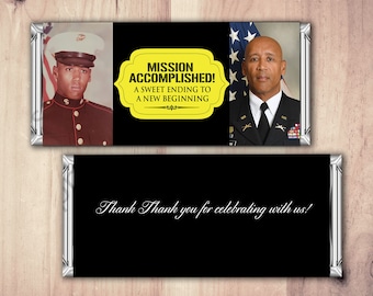 Military Retirement Candy Bar Wrapper, Candy Bar, retirement party, party favor, thank you,Army, Navy, Marines, Soldier, Digital file