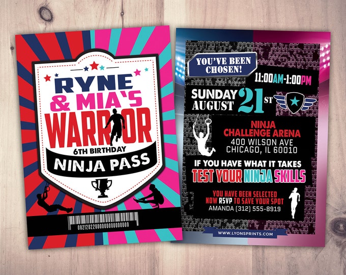 Army Invitation, warrior invitation, Ninja invite, paintball invitation, Army  Invitation, gymnastics Party, Boot Camp, Obstacle course