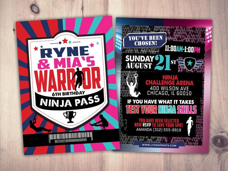 Army Invitation, warrior invitation, Ninja invite, paintball invitation, Army Invitation, gymnastics Party, Boot Camp, Obstacle course image 1