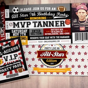 Vintage, All-Star Invitation // Little Slugger Birthday // BIRTHDAY invitation, boy birthday, sports birthday, ticket invitation SAMPLE PHOTO 3