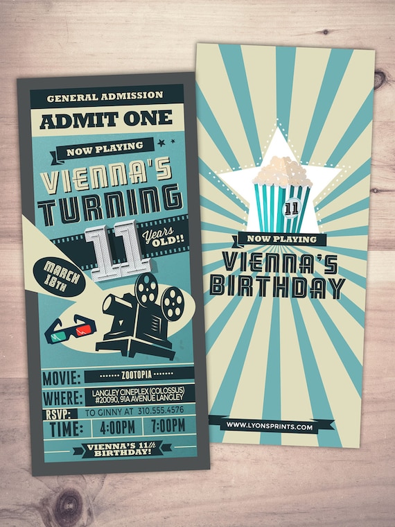 Movie ticket Invitations - birthday movie theater invite, Movie Night Invitation - Movie Night Party, movie birthday, retro film Il_570xn
