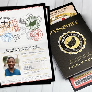 PASSPORT und TICKET Geburtstagseinladung, Reiseeinladung, Südafrika Reisepass, südafrikanischer Geburtstag, nur digitale Dateien