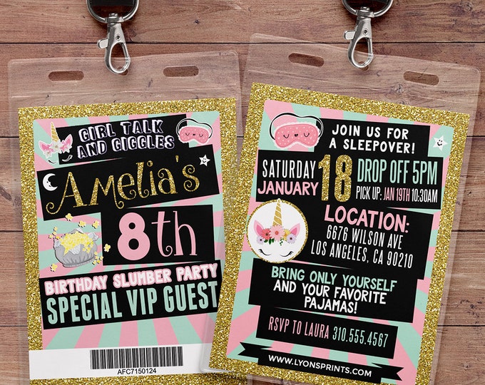 VIP pass, slumber party invitation, Pajama Party, sleepover invitation, spa sleepover invitation, sleepover party invitation, girl party