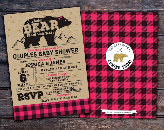 Lumberjack Baby Shower Invitation, digital file only, Buffalo Plaid Woodland Baby Shower Invitation, Lumberjack Invite, Gender Neutral, Bear