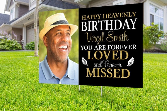 Yard sign, Funeral sign design, Digital file only, memorial sign, happy heavenly birthday, in memory of sign, Memorial birthday sign Il_570xn