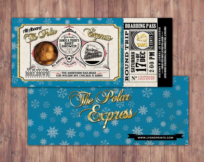Polar Express BABY SHOWER Invitation, Printable shower Decorations, Polar Express invitation, Winter Wonderland, Vintage train, Christmas